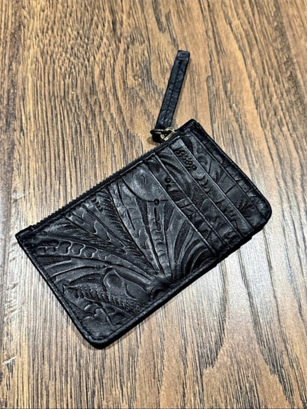 American Leather bossed Floral Leather Wallet in Black